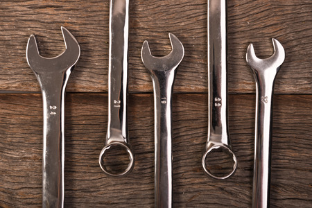 wrenches on wooden backgroundの写真素材