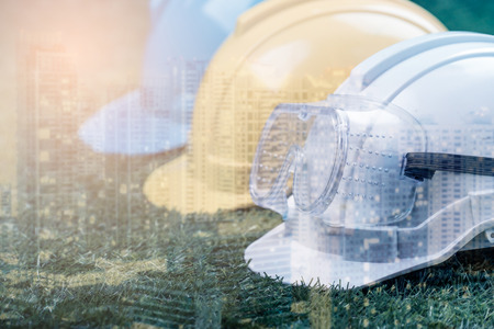 Double exposure construction and safety of the city and industry conceptの写真素材