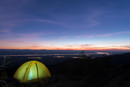 Tent of Travelers on mountain  in the morning Thailandの写真素材