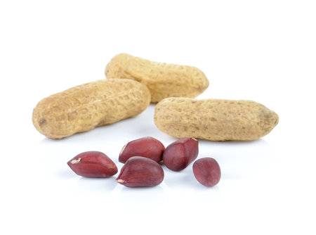 Dried peanuts on white background
