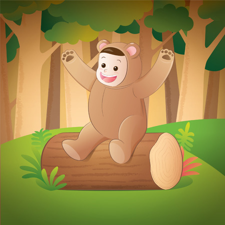 kid wearing bear costumeのイラスト素材