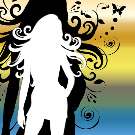 Woman silhouette with long flowing hair. のイラスト素材