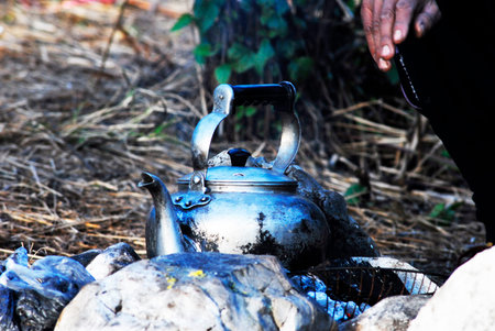 pot on rockの写真素材