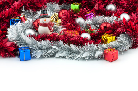 Composition of the Christmas decorations isolated on whiteの写真素材