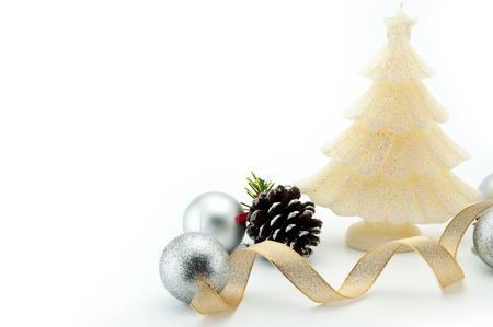 Composition of the Christmas decorations isolated on whiteの写真素材