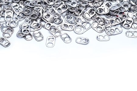 Aluminum ring pull on white backgroundの写真素材