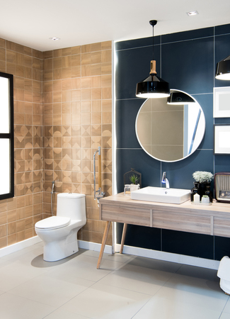 Nonthaburi, Thailand-May 2, 2017 : Bathroom interior with sink and faucet. ArchitectExpo 60 IMPACT Exhibition and Convention Centerのeditorial素材