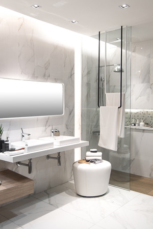 Nonthaburi, Thailand-May 2, 2017 : Bathroom interior with sink and faucet. ArchitectExpo 60 IMPACT Exhibition and Convention Centerのeditorial素材