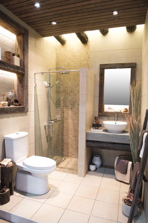 Nonthaburi, Thailand-May 2, 2017 : Bathroom interior with sink and faucet. ArchitectExpo 60 IMPACT Exhibition and Convention Centerのeditorial素材