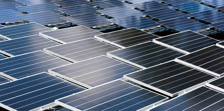 Solar power station float on water,Ecological energy renewable solar panel plant electric power.