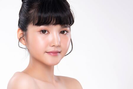 Beautiful Young Asian Woman with Clean Fresh Skin. Face care, Facial treatment, Cosmetology, beauty and spa,の写真素材