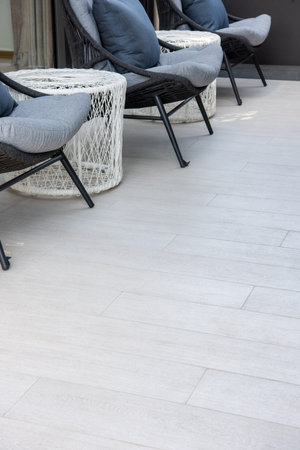 beautiful terrace, wood floor tile outdoorの写真素材