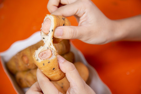 Bread Wrapped with Fried Sausageの写真素材