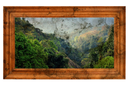 Antique photo frame with a photo on the white backgroundの写真素材