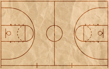 Basketball court with lines on grunge paperの写真素材