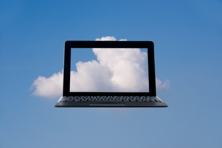Laptop access to the clouds systemの写真素材