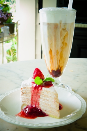 Strawberry crepe cake.の写真素材