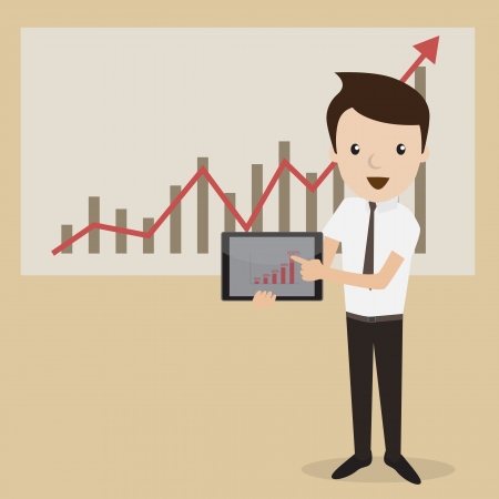 Businessman proudly present growing business statistics by digital tablet  Business concept  Vectorのイラスト素材