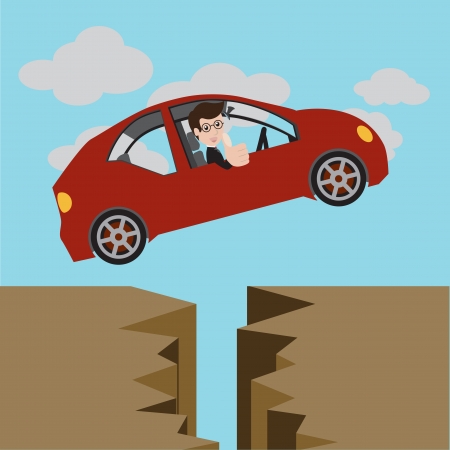 Businessman in a red car and thumbs up  Vector illustrationのイラスト素材