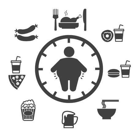 Concept of obesity caused by food and drink, Vector iconsのイラスト素材
