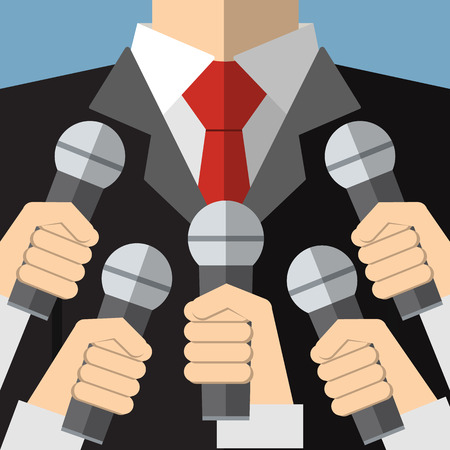 Press conference with media microphonesのイラスト素材