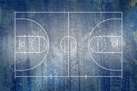 Basketball court floor with line on blue grunge backgroundの写真素材