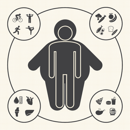 Obesity related diseases and prevention iconsのイラスト素材