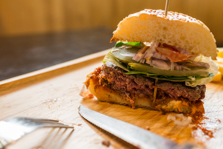 Close-up of home made burgersの写真素材