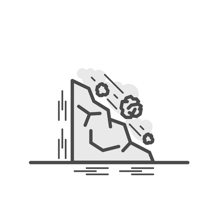 Falling rocks, Vector illustration of flat and thin line icons for Natural Disasterのイラスト素材