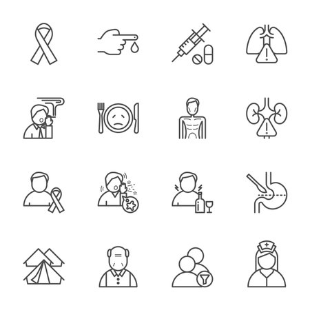 Key populations for TB tuberculosis, TB Conceptual, Vector line icon set for health and medical conceptのイラスト素材