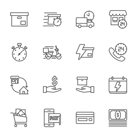 Flash Sale Special Offer and Expres delivery icon set, Super market and shopping mall, Vector thin line iconのイラスト素材
