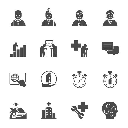 Seniors Solid Icons, Aging society concept, Vector line icon setのイラスト素材