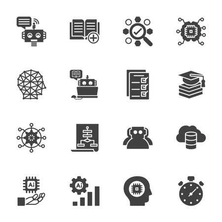 AI Artificial Intelligence technology and Machine Learning Icons, Vector Solid icons set.のイラスト素材