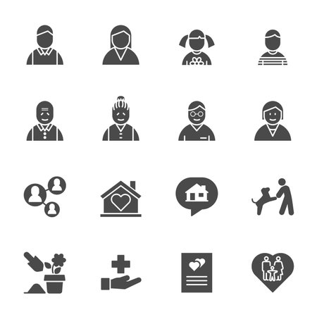 Family and Relationship Icons set, Vector Classic Solid iconsのイラスト素材