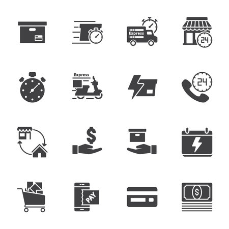 Flash Sale Special Offer and Expres delivery icon set, Super market and shopping mall, Vector Solid Icon iconのイラスト素材