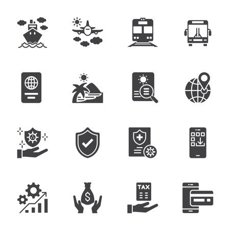 Transport icons set for web sites and user interface in modern solid styleのイラスト素材