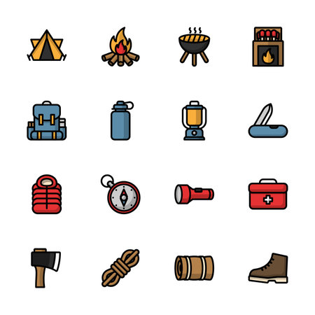 Camping icons set. Outline illustration of camping vector icons for webのイラスト素材