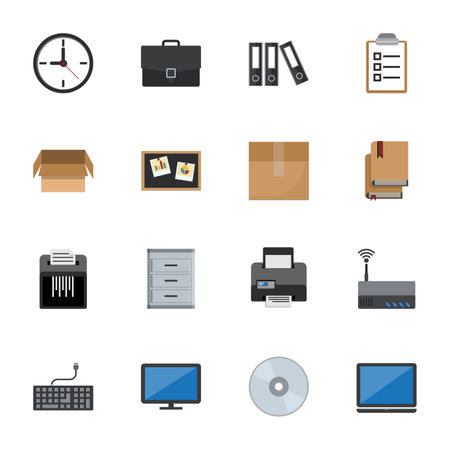 Business object and stationery icons set, Flat design iconのイラスト素材