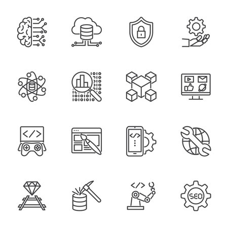 Technology Skills, Simple thin line icons setのイラスト素材