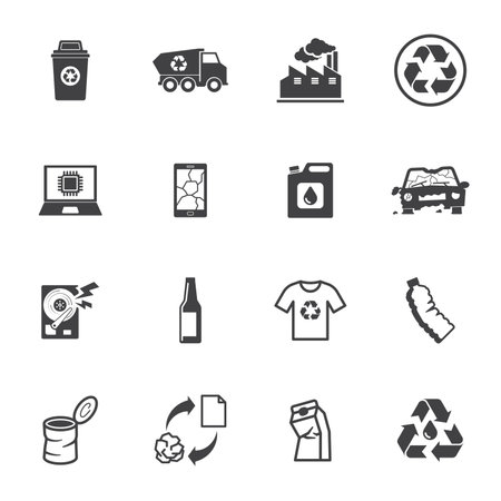 recycle with garbage icon, illustration solid icons setsのイラスト素材