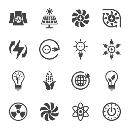 ecology power and energy icon set, solid iconのイラスト素材