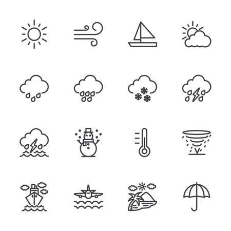 weather icons set, simple thin line iconのイラスト素材