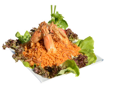 Shrimp fried rice on white background.の写真素材