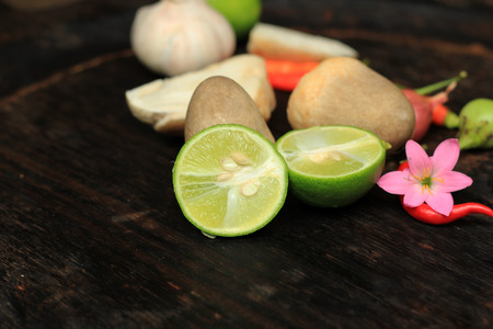 Green Lime slide with ingredient of curry.の写真素材