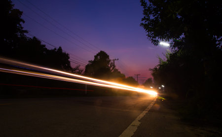 light trails on the street at Thailand vintage load.