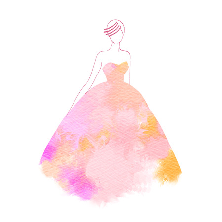 Double exposure illustration. Woman silhouette plus abstract water color painted. Digital art painting.の写真素材