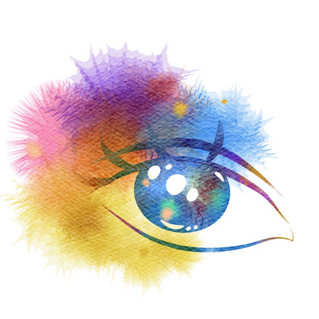Beautiful fashion woman eye forming by blots. Digital art painting.の写真素材