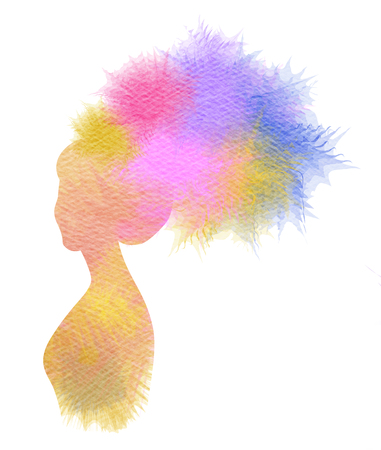 Double exposure illustration. Woman silhouette plus abstract water color painted. Digital art painting.の写真素材
