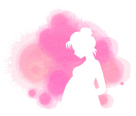 Pregnant woman silhouette plus abstract water color painted. Digital art painting.の写真素材