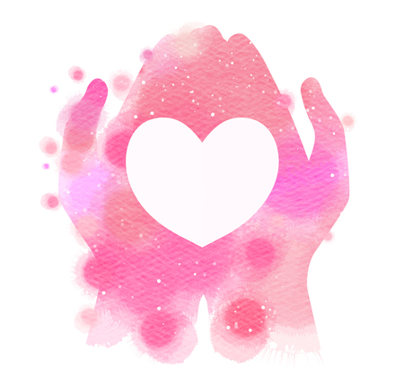 Watercolor hands giving white heart. Digital art painting.の写真素材